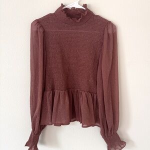 NWT Lulus Mauve Shirred Peplum Long Sleeve Top